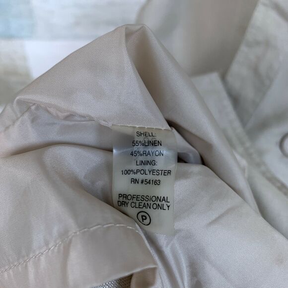 Calvin Klein Linen Tie Waist Safari Midi Shirt Dress Beige Button Down Womens 2 - Picture 9 of 10